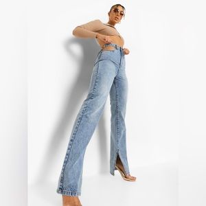 Boohoo acid wash cut out wide leg split jeans